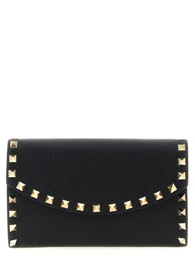 Valentino Garavani Rockstud Leather Wallet On Chain In Black