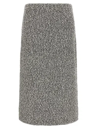 Tory Burch Fitted Grey Skirt With Textured Speckled Fabric In Black