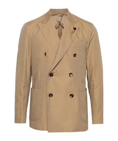 Lardini Double-breasted Beige Jacket In Brown
