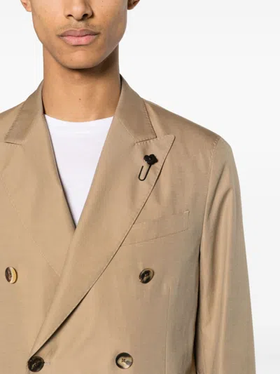 Lardini Double-breasted Beige Jacket In Brown