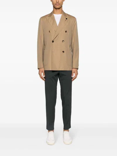 Lardini Double-breasted Beige Jacket In Brown