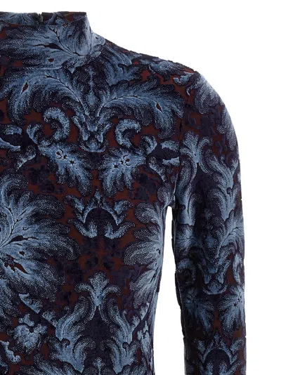 Etro All-over Pattern High-neck Midi Dress In Blue