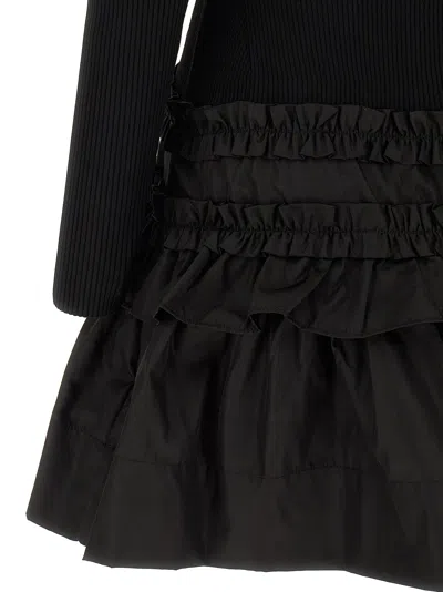 Ganni Black Flared Dress With Ribbed Details In Black