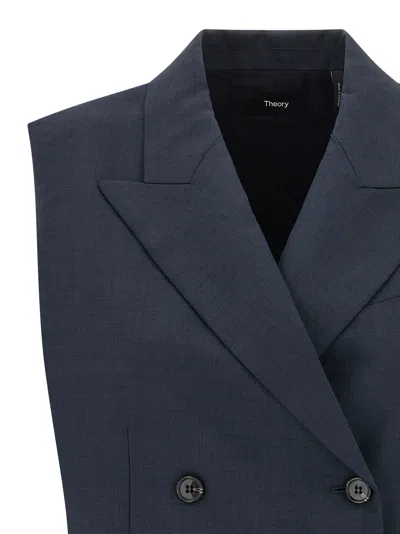 Theory Slightly Cropped Double-breasted Vest With Peak Lapels In Blue
