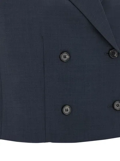 Theory Slightly Cropped Double-breasted Vest With Peak Lapels In Blue