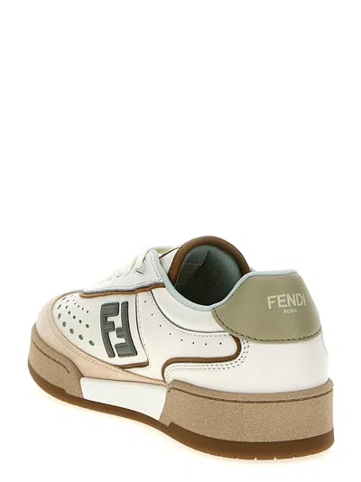 Fendi Leather Sneakers With Panelled Design And Contrast Sole In Green