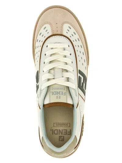 Fendi Leather Sneakers With Panelled Design And Contrast Sole In Green