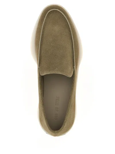 Fear Of God Logo Patch Suede Loafers In Green