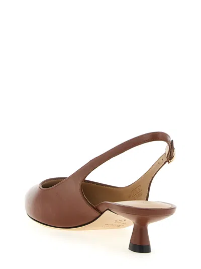Stuart Weitzman Sculpted Buckle Kitten Heel Slingback Pumps In Brown