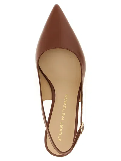 Stuart Weitzman Sculpted Buckle Kitten Heel Slingback Pumps In Brown