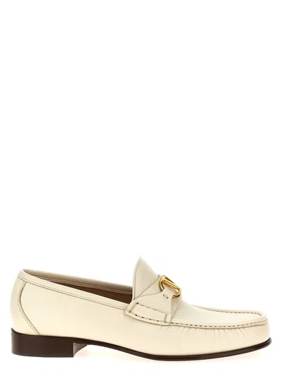 Valentino Garavani Ivory Leather V Logo Signature Loafers In White
