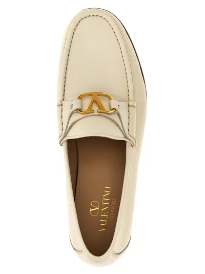 Valentino Garavani Ivory Leather V Logo Signature Loafers In White