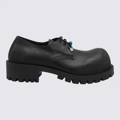 Balenciaga Black Leather Derby Hummer Lace Up Shoes In Black