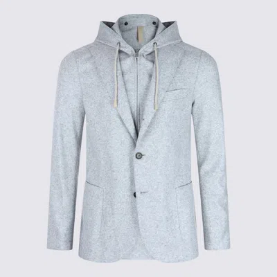 Eleventy Hooded Blazer With Front Pockets And Long Sleeves In Blue