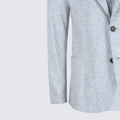 Eleventy Hooded Blazer With Front Pockets And Long Sleeves In Blue