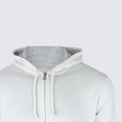 Eleventy Crewneck Drawstring Hood Ribbed Sweater In White