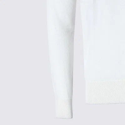 Eleventy Crewneck Drawstring Hood Ribbed Sweater In White