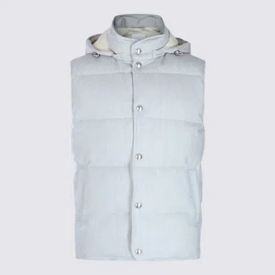 Eleventy Hooded Padded Sleeveless Jackets With Side Pockets In Blue