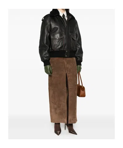 Saint Laurent Black Jacket With Removable Fur Collar In Leather Woman In Animal Print