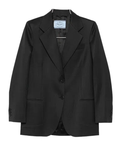 Prada Notched-lapels Wool Blazer Clothing In Black