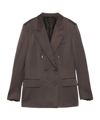 Tom Ford Double-breasted Blazer With Structured Shoulders In Brown