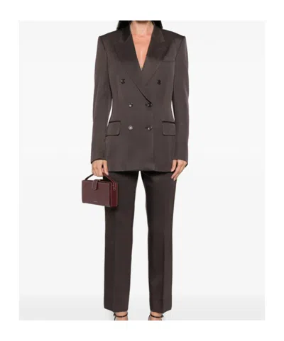 Tom Ford Double-breasted Blazer With Structured Shoulders In Brown