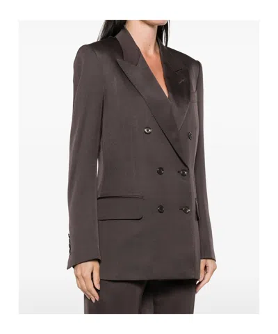 Tom Ford Double-breasted Blazer With Structured Shoulders In Brown