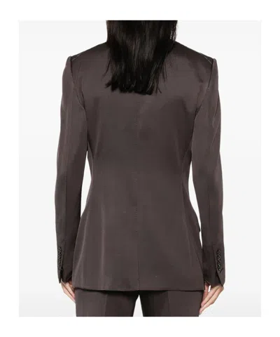 Tom Ford Double-breasted Blazer With Structured Shoulders In Brown