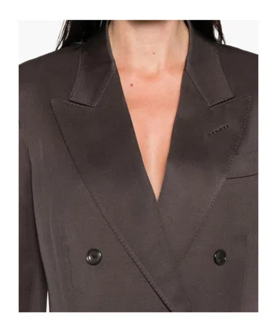 Tom Ford Double-breasted Blazer With Structured Shoulders In Brown