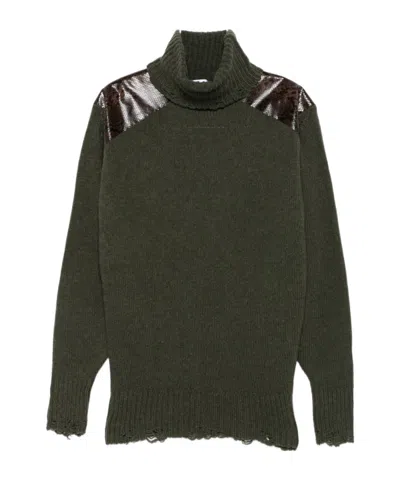 Stella Mccartney Snakeskin-embossed Leather Patch Turtleneck Sweater In Green