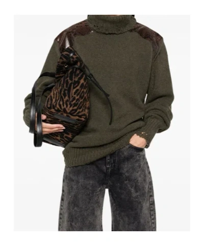 Stella Mccartney Snakeskin-embossed Leather Patch Turtleneck Sweater In Green