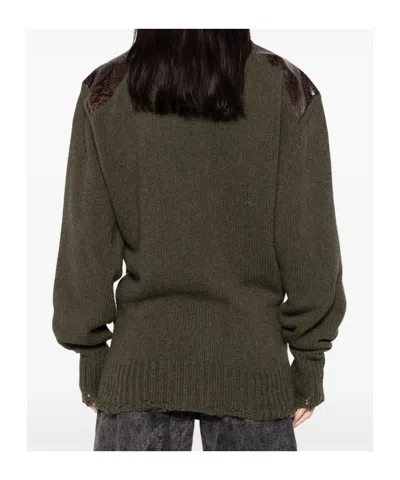 Stella Mccartney Snakeskin-embossed Leather Patch Turtleneck Sweater In Green