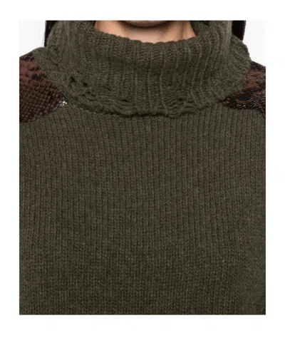 Stella Mccartney Snakeskin-embossed Leather Patch Turtleneck Sweater In Green