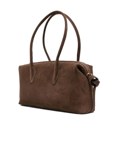 Yuzefi Rectangular Suede Shoulder Bag With Detachable Strap In Brown