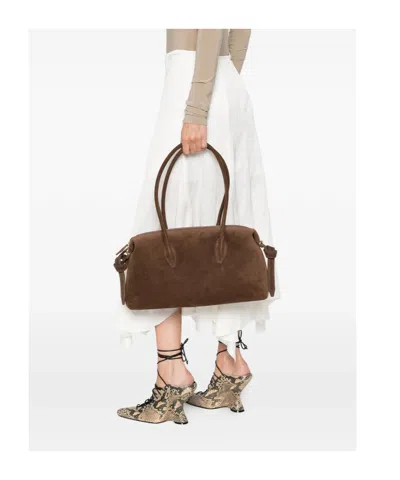 Yuzefi Rectangular Suede Shoulder Bag With Detachable Strap In Brown