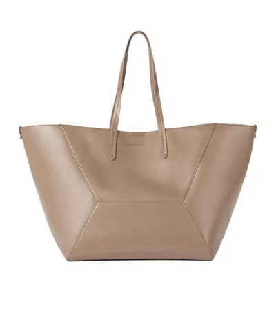 Brunello Cucinelli Beige Tote Bag With Logo Lettering On The Front And Geometric Panels Design In Leather Woman In Brown