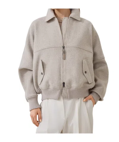 Brunello Cucinelli Double Fabric Bomber Jacket In Gray