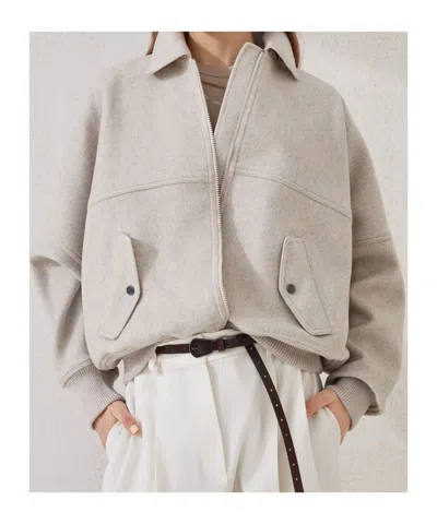 Brunello Cucinelli Double Fabric Bomber Jacket In Gray