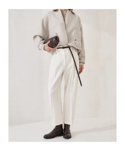 Brunello Cucinelli Double Fabric Bomber Jacket In Gray