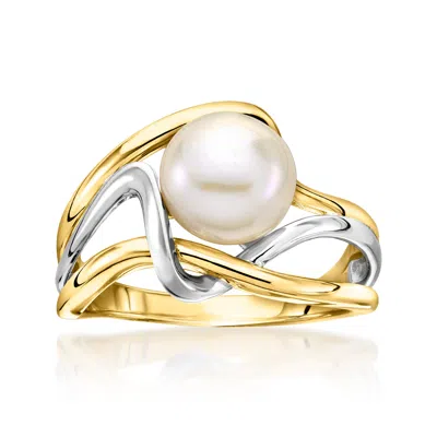 Ross-simons 8-8.5mm Cultured Pearl Wavy Ring In 18kt Gold Over Sterling And Sterling Silver In White