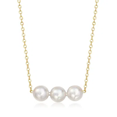 Ross-simons 5mm Cultured Akoya Pearl Trio Necklace In 14kt Yellow Gold In Multi