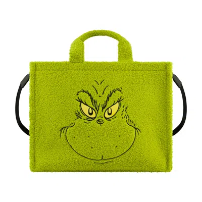Grinch The  Big Face Sherpa Travel Tote Wih Trolly Strap In Green