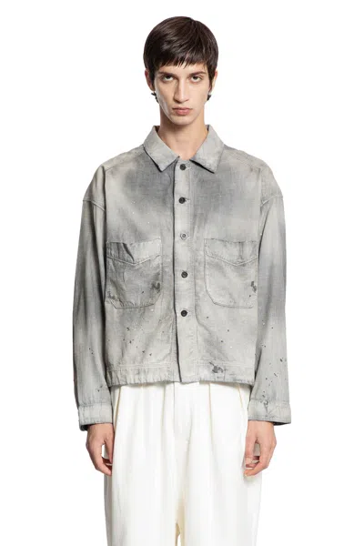 Ancellm Light Shirt Jacket In Cotton Chambray In Gray