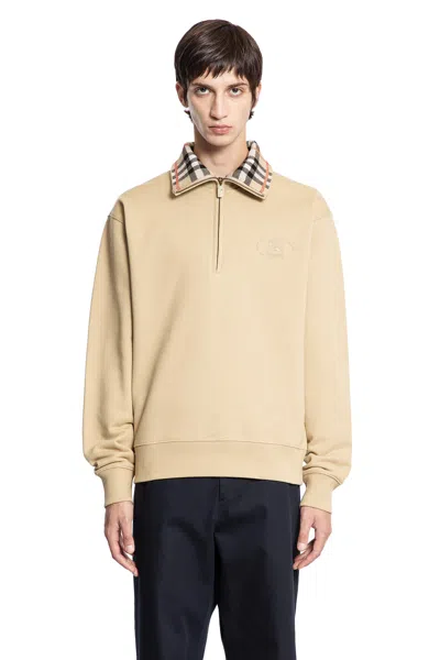 Burberry Beige Stripe Collar Half-zip Sweatshirt In Nude