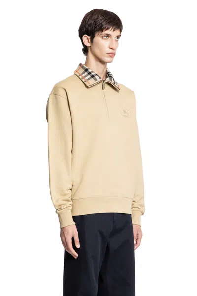 Burberry Beige Stripe Collar Half-zip Sweatshirt In Nude