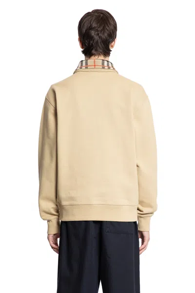 Burberry Beige Stripe Collar Half-zip Sweatshirt In Nude