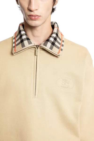 Burberry Beige Stripe Collar Half-zip Sweatshirt In Nude
