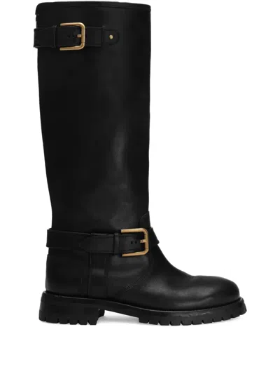 Dolce & Gabbana Calfskin Biker Boots In Black