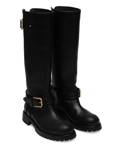 Dolce & Gabbana Calfskin Biker Boots In Black