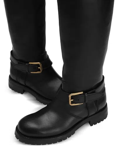 Dolce & Gabbana Calfskin Biker Boots In Black
